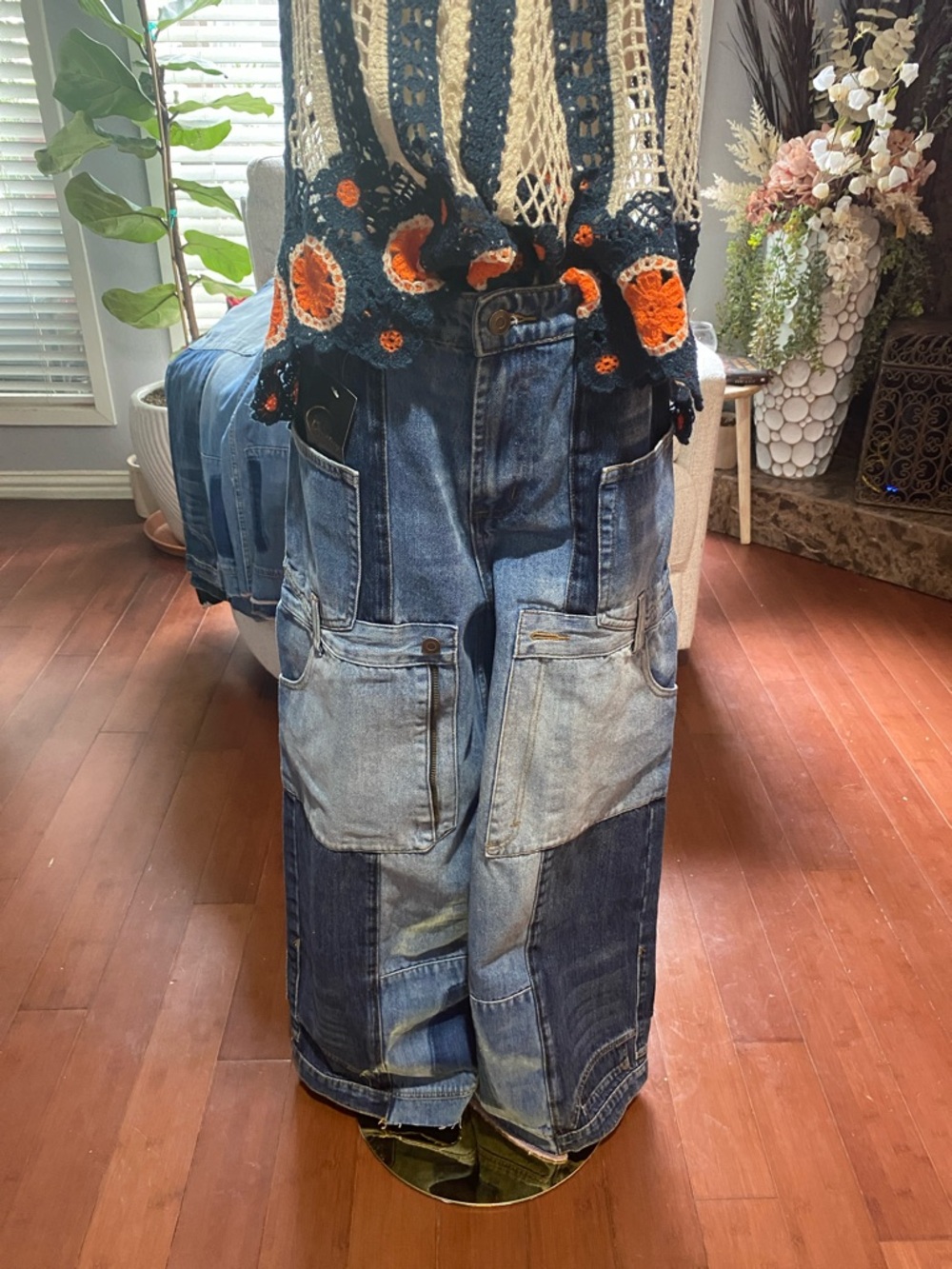 Oli & Hali Two-Tone Patchwork Blue Denim Wide-Leg Jeans